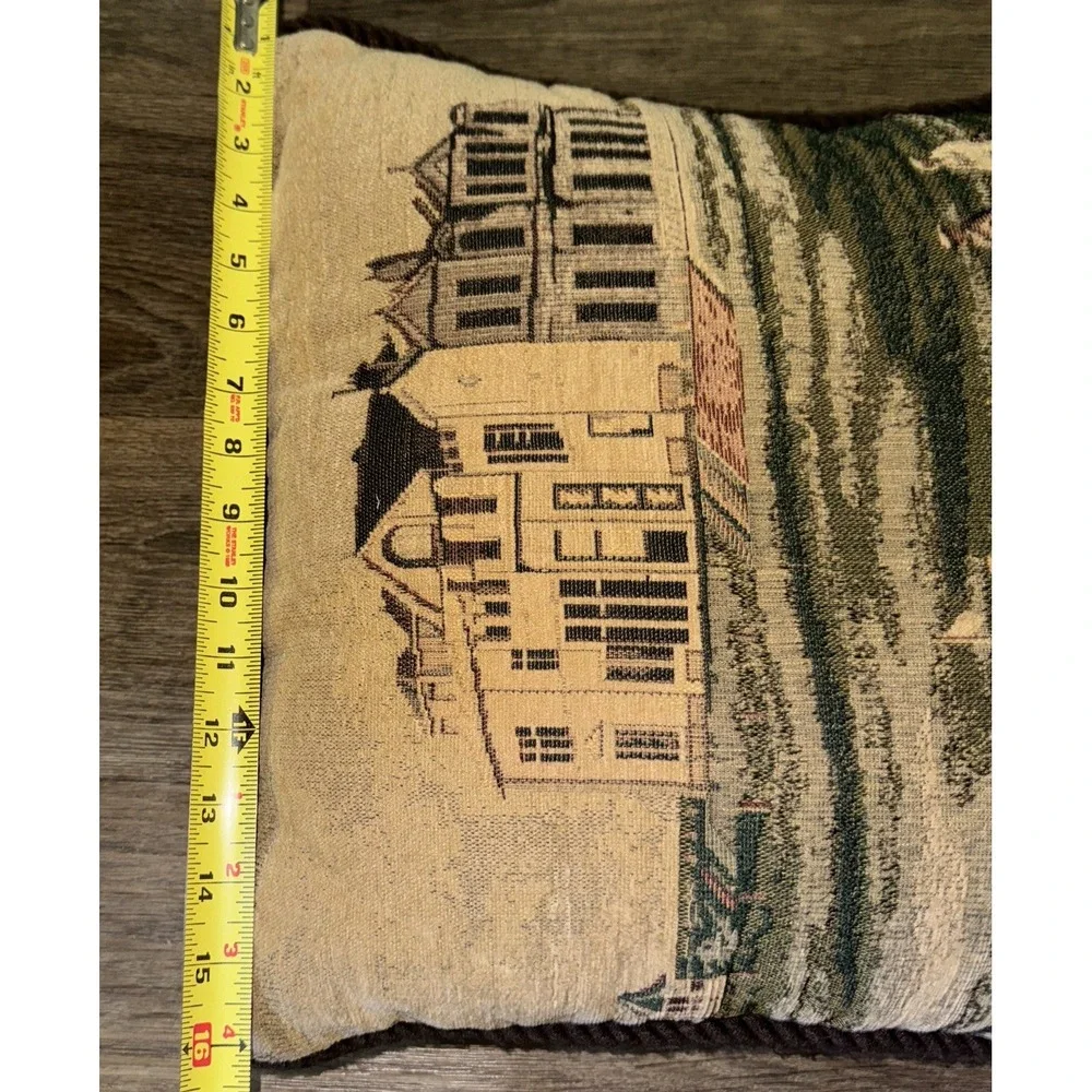 Vtg Ashford Court Jacquard Corded Golf At The Estate Accent Pillow 16 X 16